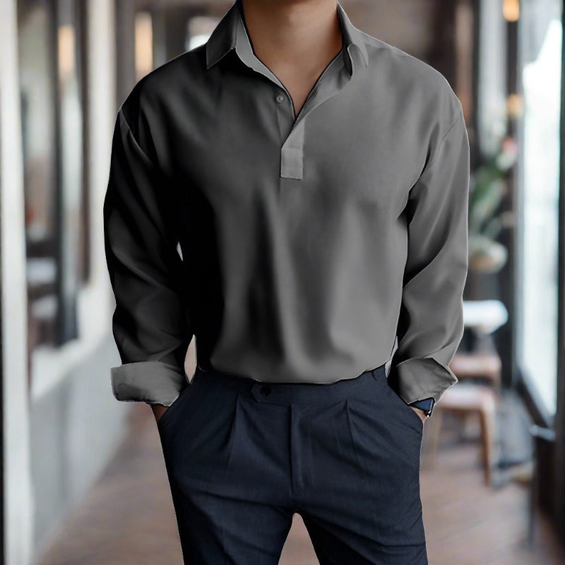 Polohemd – Leichtes Langarmhemd mit Kragen für Herren-Grau-S-Chaps Herrenmode