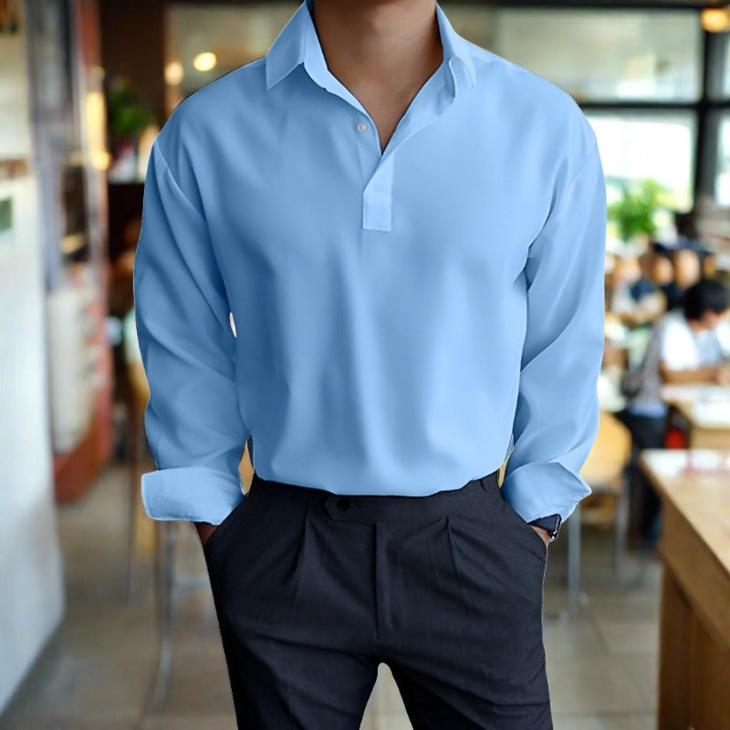 Polohemd – Leichtes Langarmhemd mit Kragen für Herren-Hellblau-S-Chaps Herrenmode