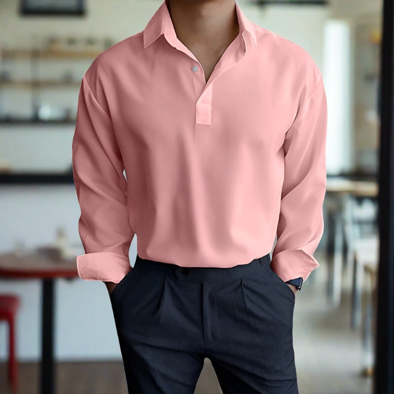 Polohemd – Leichtes Langarmhemd mit Kragen für Herren-Pfirsich-S-Chaps Herrenmode