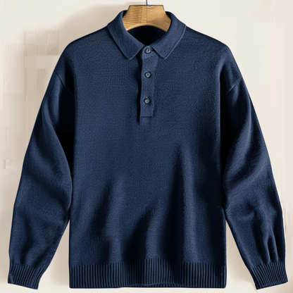 Polohemd | Mit Kragen | Langarm | Polopullover | Herrenpullover-Navy Blue-XS-Chaps Herrenmode