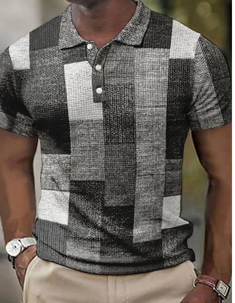Herren Polohemd Kurzarm Patchwork Baumwolle Weiß - Eveloria
