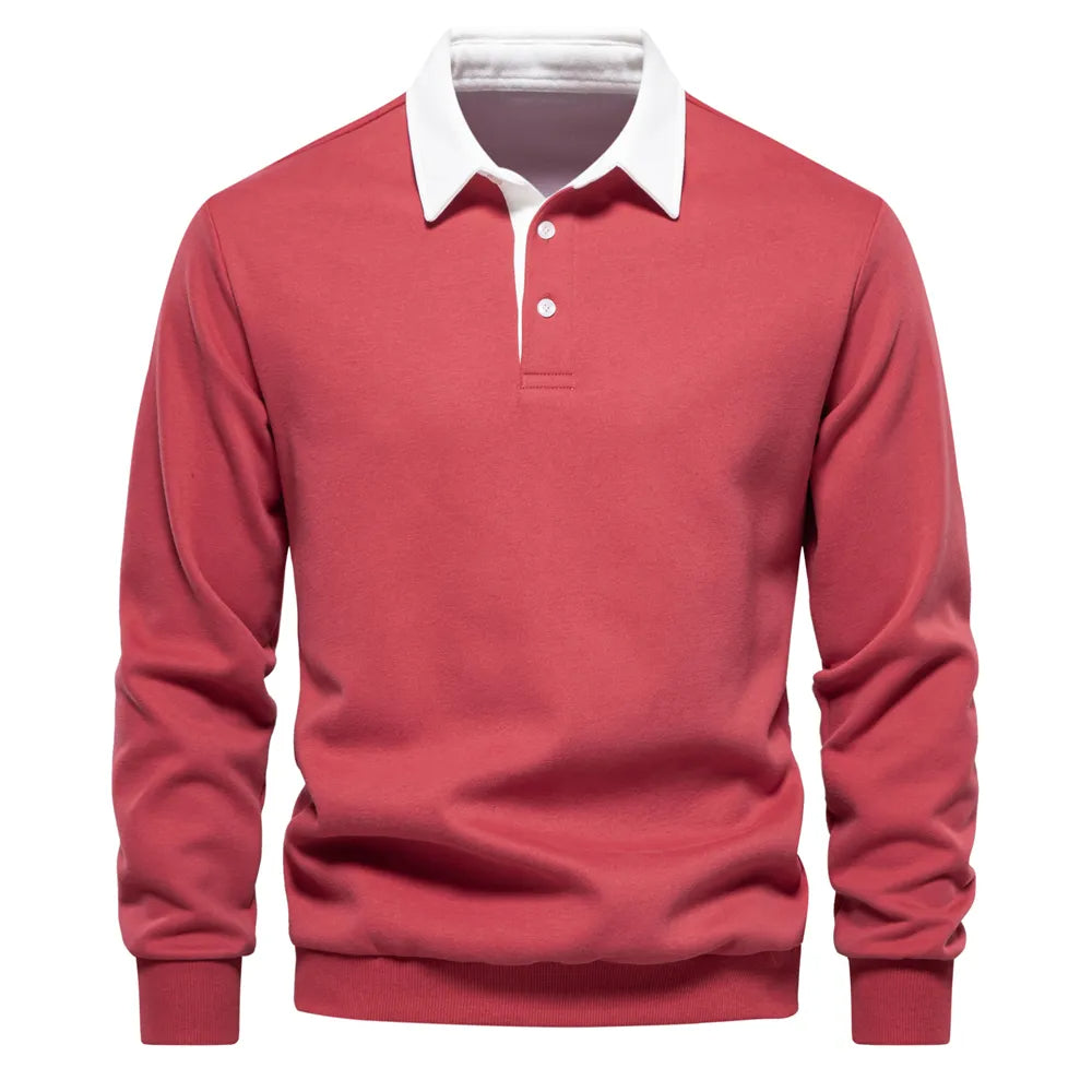 Polohemd - Pullover - Langarm - Polopullover - Herrenbekleidung-Rot-S-Chaps Herrenmode