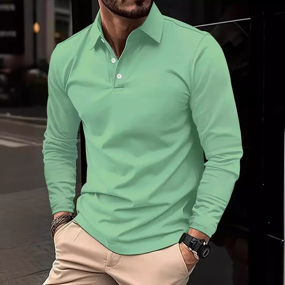 Herren Langarm-Polohemd mit Kragen und Quarter-Button - Eveloria