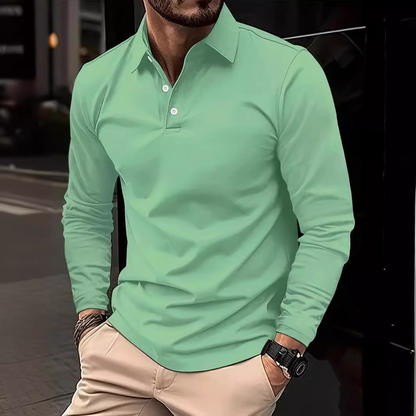 Herren Langarm-Polohemd mit Kragen und Quarter-Button - Eveloria