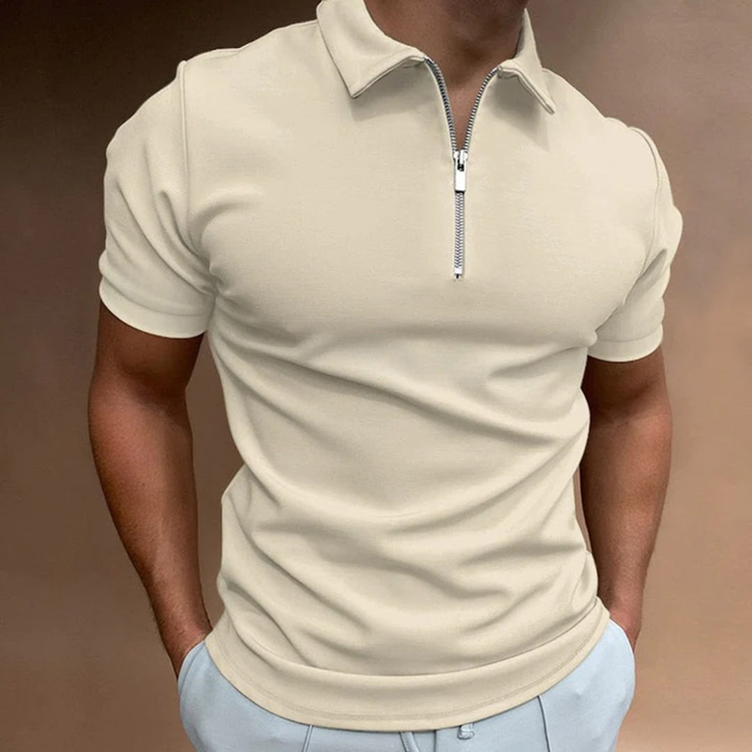 Polohemd | Quarter Zip | Collared | Polo T-Shirt | Herren T-Shirt-Beige-S-Chaps Herrenmode