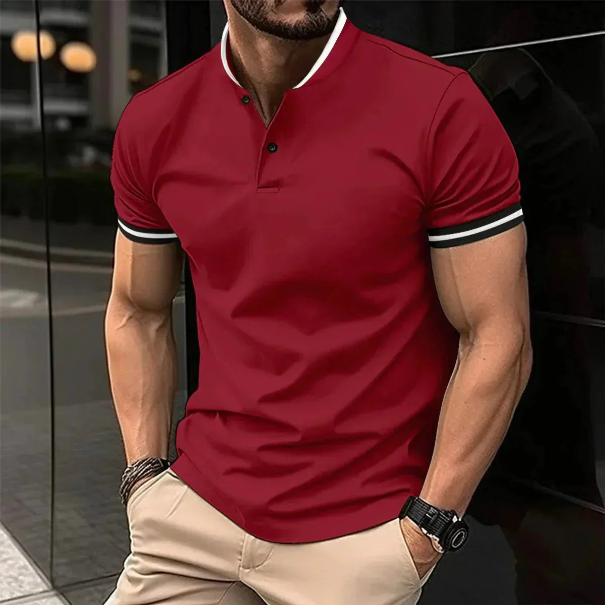 Polohemd – atmungsaktive Kurzarm-Polohemden mit Knopfleiste für Herren-Rot-S-Chaps Herrenmode