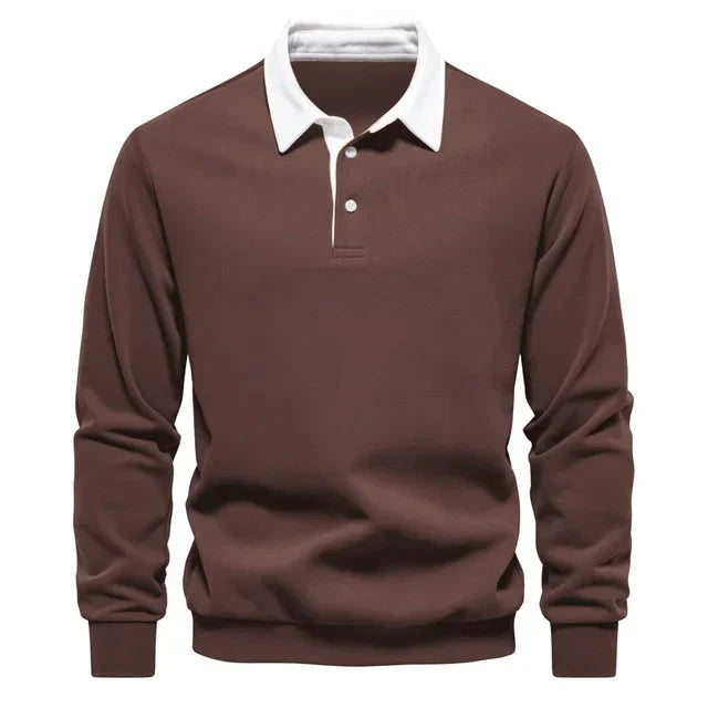 Polopullover - Langarm - Quarter Button-Up - Polopullover - Polohemden für Männer-Braun-S-Chaps Herrenmode