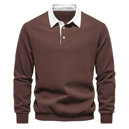 Polopullover - Langarm - Quarter Button-Up - Polopullover - Polohemden für Männer-Braun-S-Chaps Herrenmode