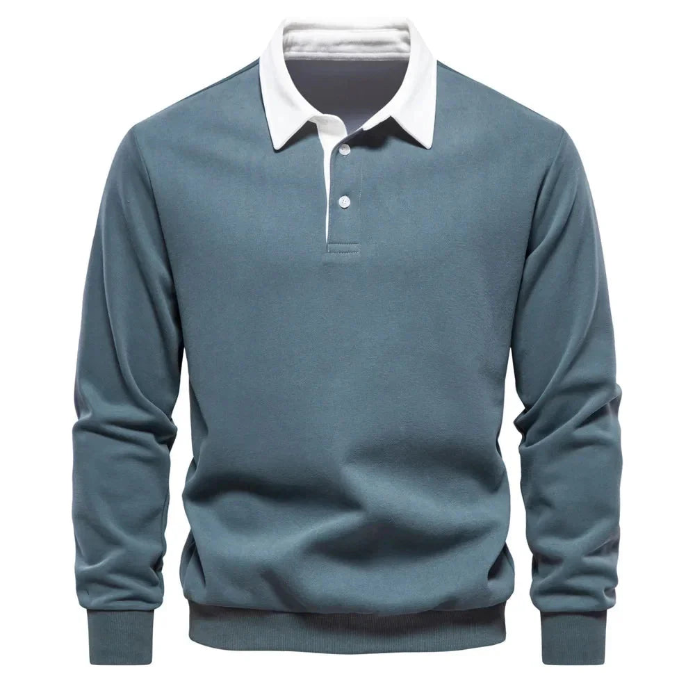 Herren Polopullover Langarm Quarter Button-Up - Eveloria