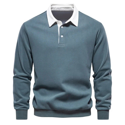 Herren Polopullover Langarm Quarter Button-Up - Eveloria