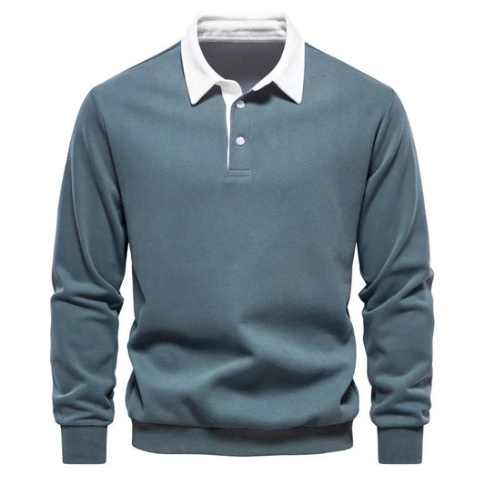 Herren Polopullover Langarm Quarter Button-Up - Eveloria