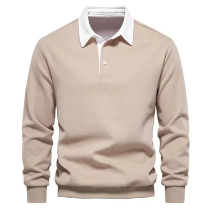 Polopullover - Langarm - Quarter Button-Up - Polopullover - Polohemden für Männer-Khaki-S-Chaps Herrenmode