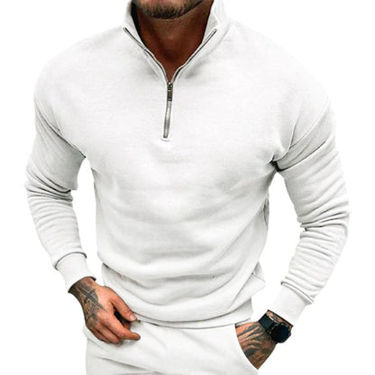 Herren Pullover Langarm Sweatshirt Halb-Reißverschluss Schwarz - Eveloria