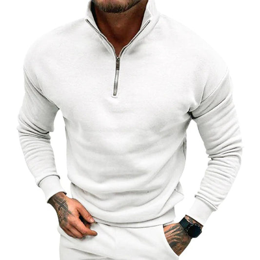 Herren Pullover Langarm Sweatshirt Halb-Reißverschluss Schwarz - Eveloria