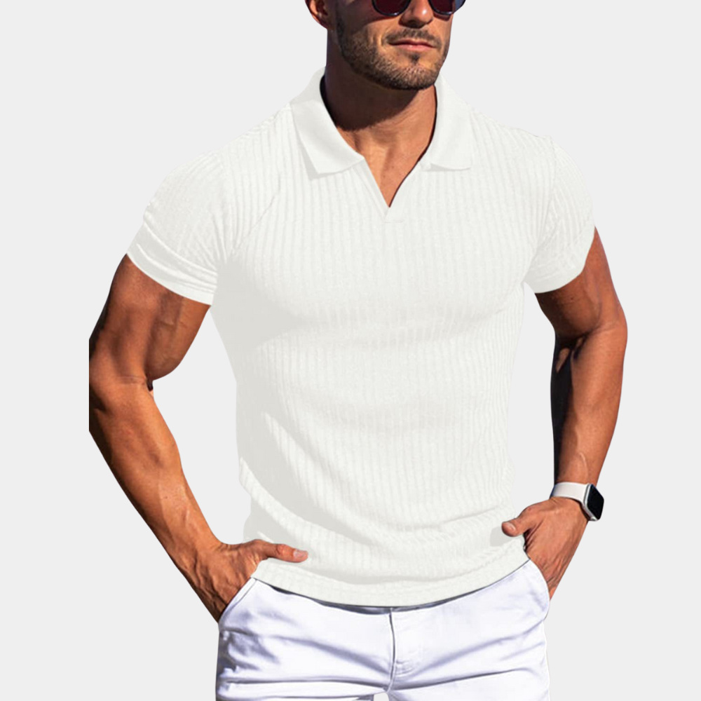 Herren Poloshirt Mit Kragen Gerippt Weiß - Eveloria