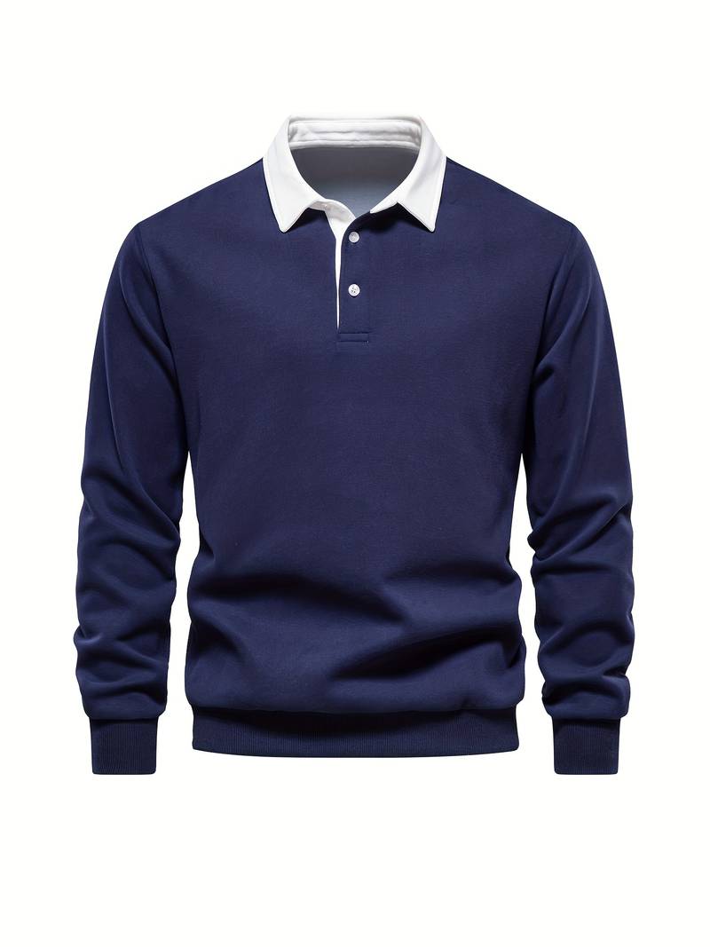 Herren Poloshirt Langarm Umlegekragen Weiß - Eveloria