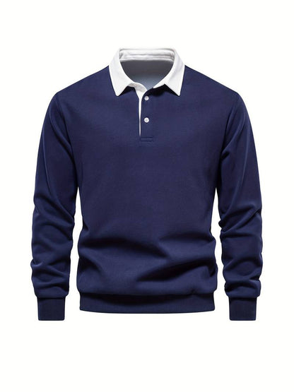 Herren Poloshirt Langarm Umlegekragen Weiß - Eveloria