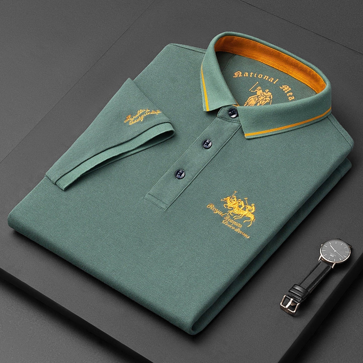 Poloshirt – mit Kragen – Knopfleiste – Polo-T-Shirt – Herrenhemden-Grün-S-Chaps Herrenmode
