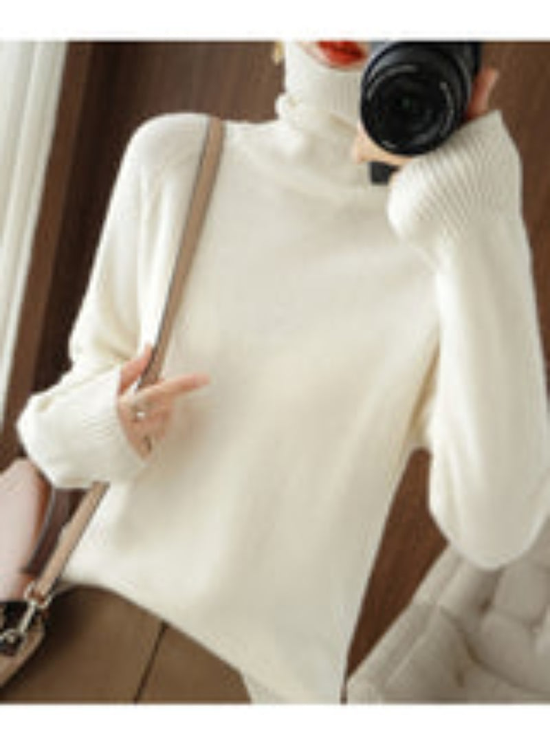 Damen Rollkragenpullover Feinstrick Einfarbig Beige