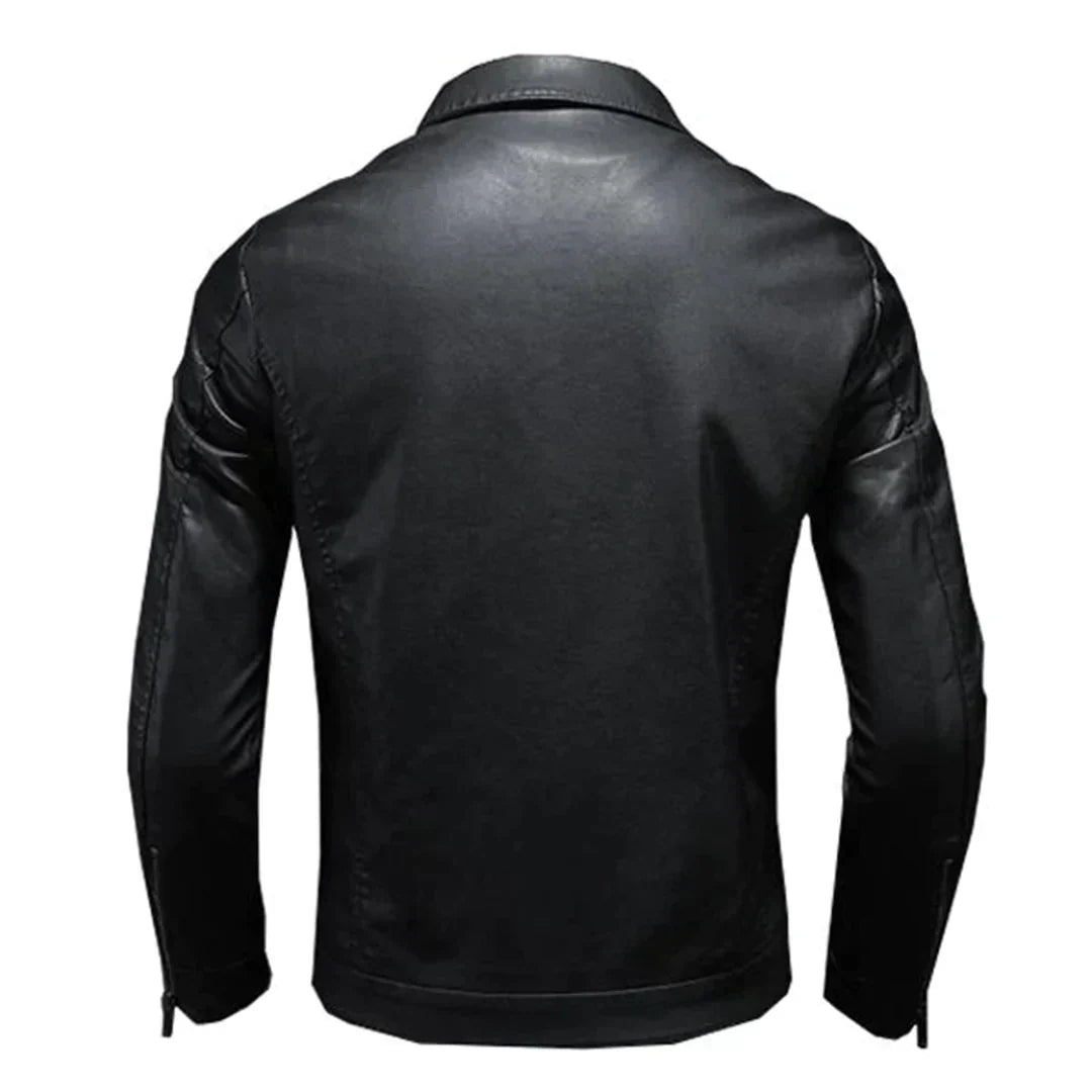 Herren Lederjacke Reverskragen Reißverschluss