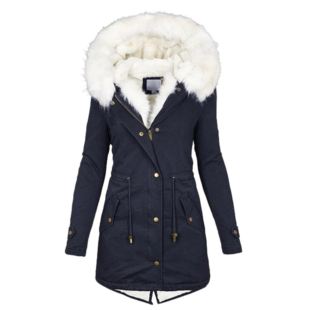 Damen Winterparka Lang mit Kapuze Fellkragen