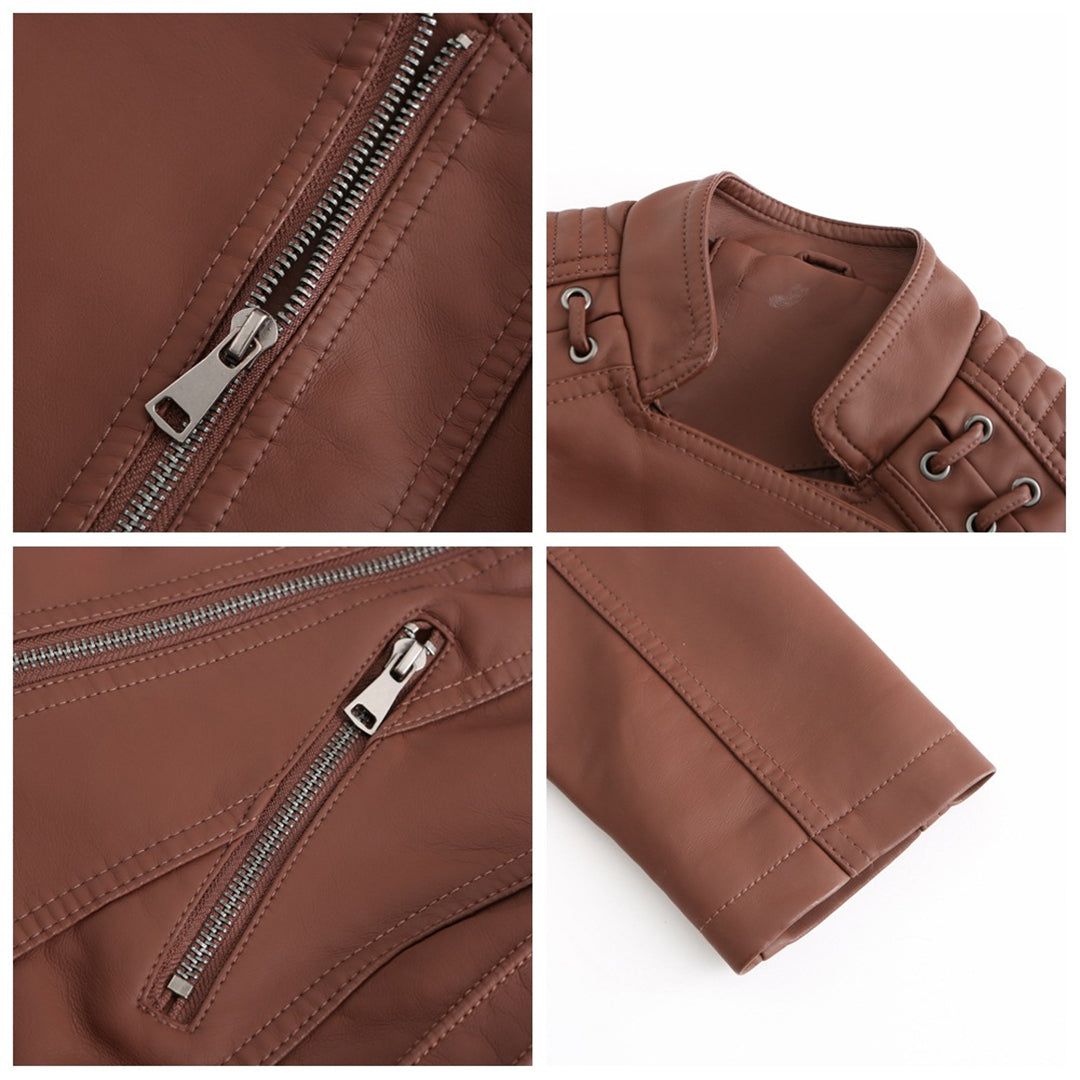 Eveloria Damen Lederjacke Slim Fit