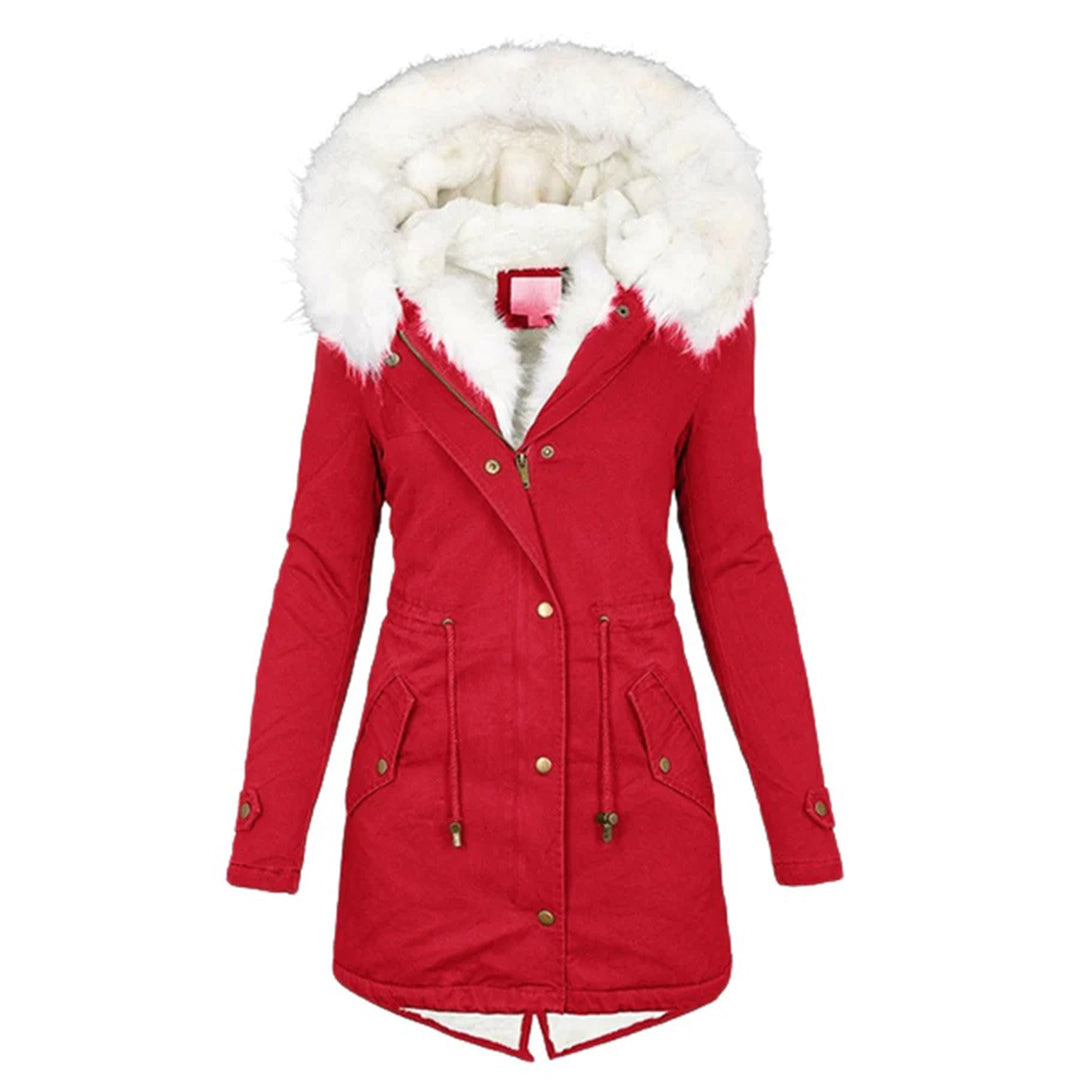 Damen Winterparka Lang mit Kapuze Fellkragen