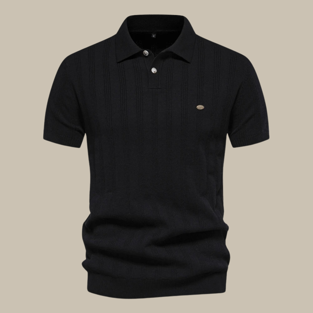Herren Polo Strickshirt Strukturiert Knopf Rainer - Eveloria