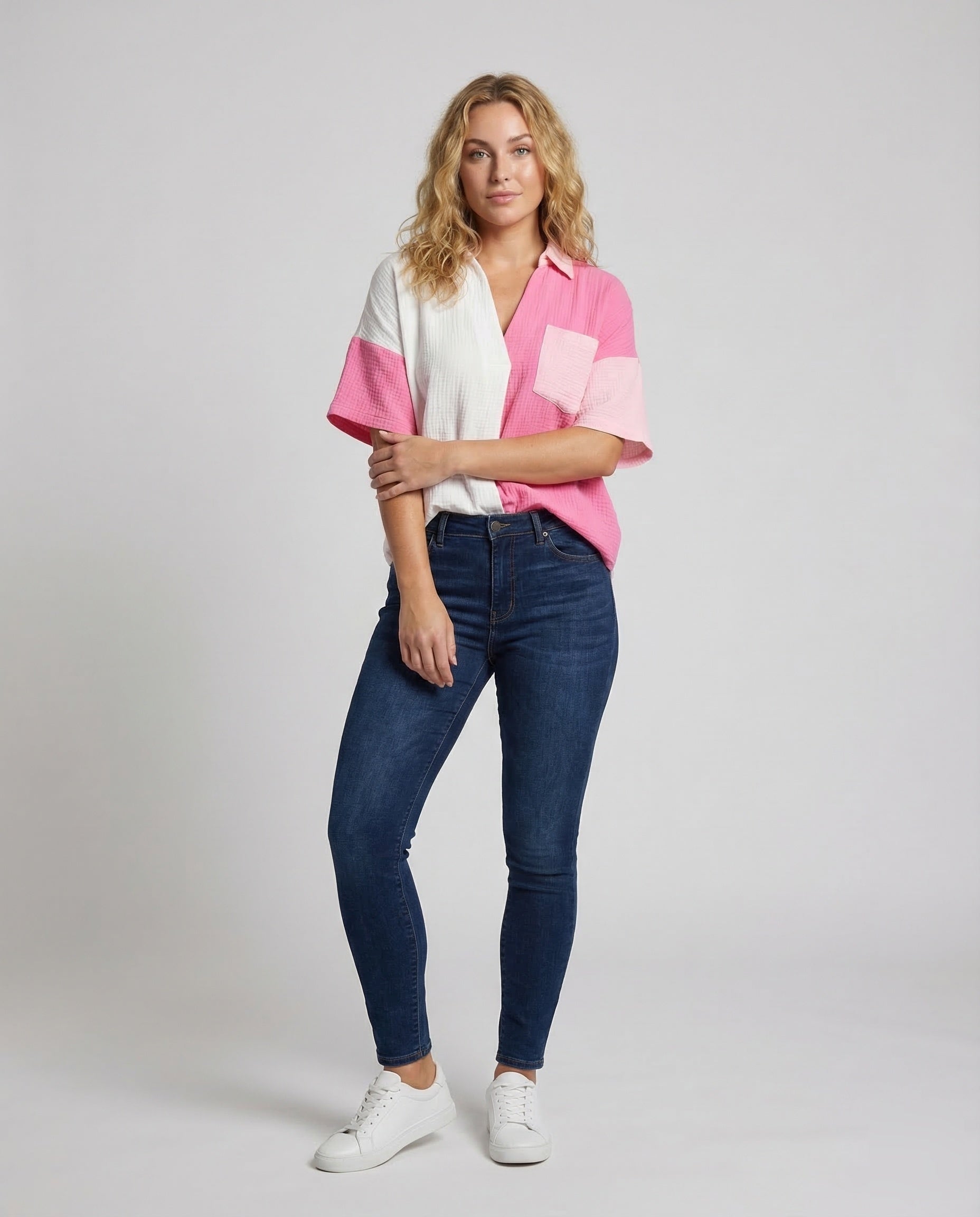 Damen Bluse Patchwork-Design Baumwolle - Eveloria