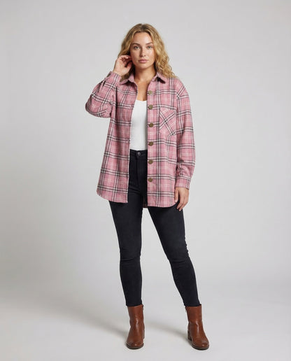 Damen Blusenjacke Kariert Knöpfe - Eveloria