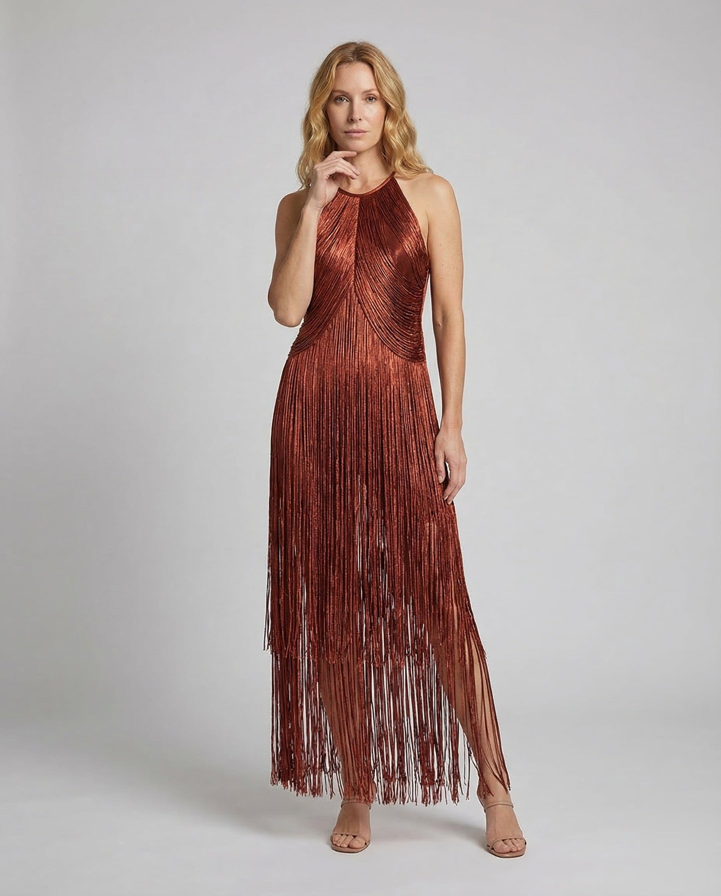 Damen Abendkleid Fransen Halterkragen - Eveloria