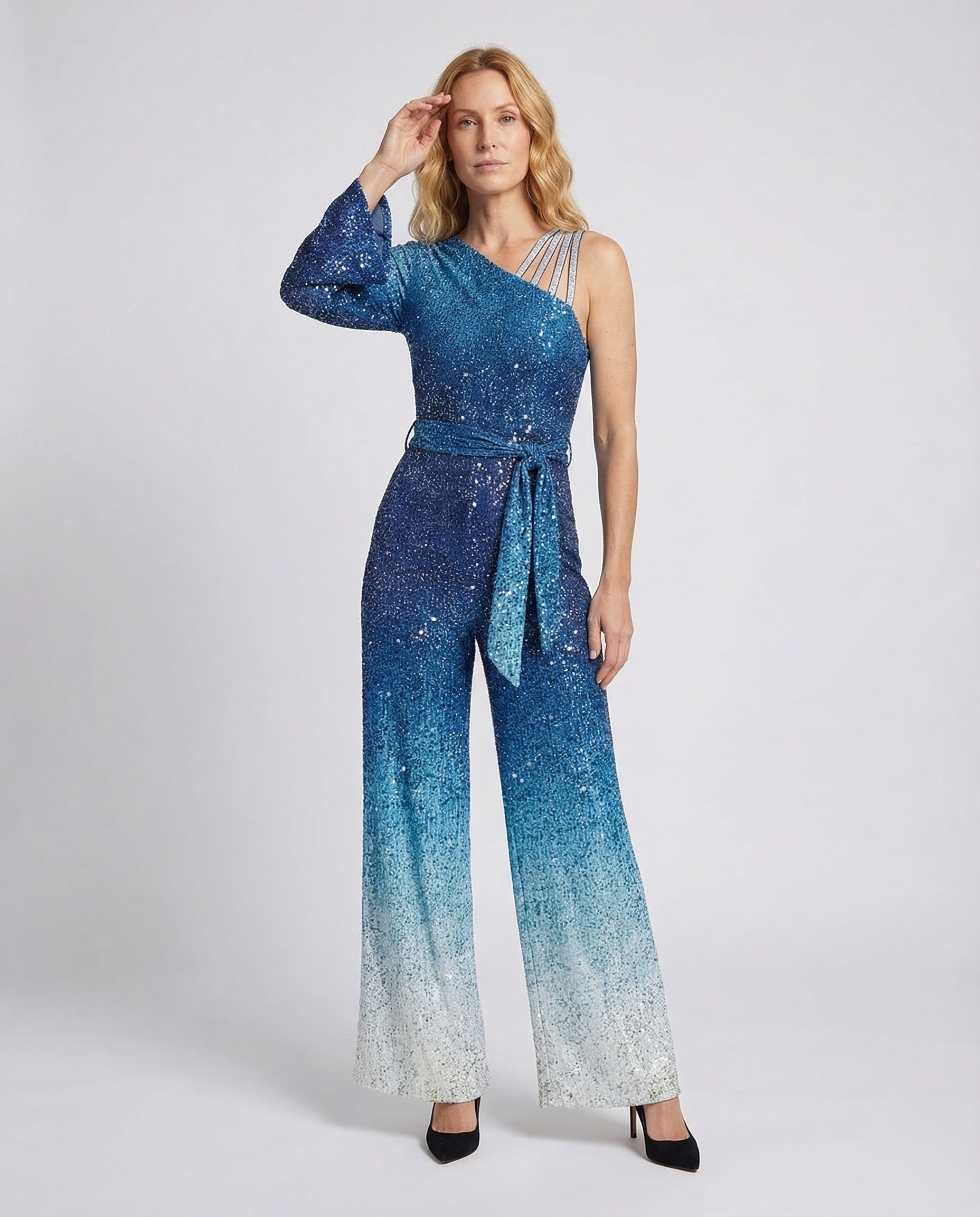 Damen Abendjumpsuit Pailletten Einer-Schulter - Eveloria