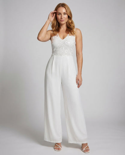 Damen Jumpsuit Spitze V-Ausschnitt - Eveloria