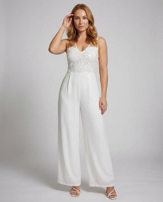Damen Jumpsuit Spitze V-Ausschnitt - Eveloria