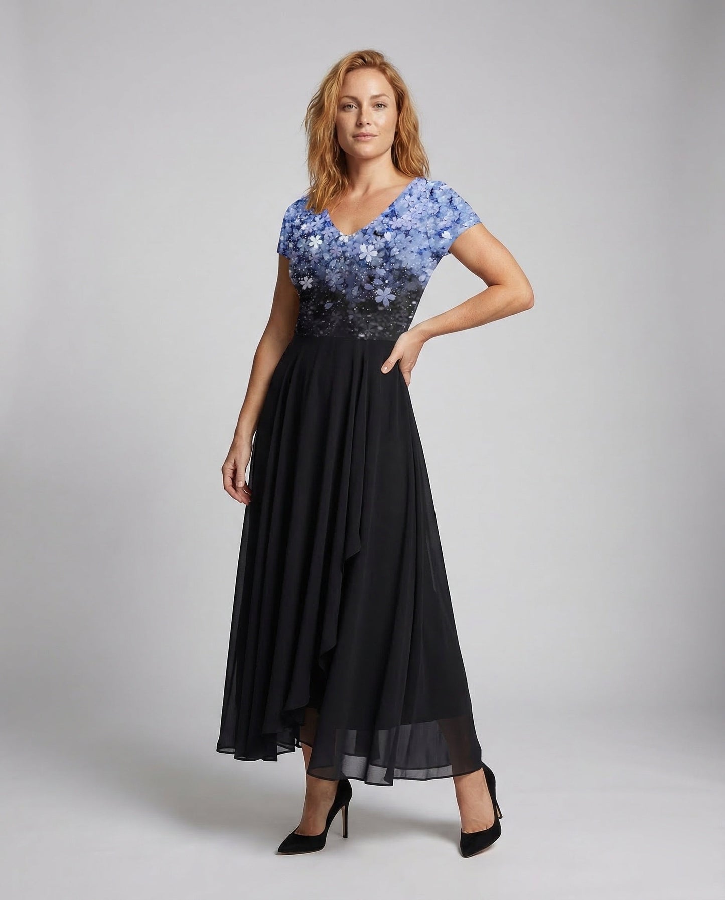 Damen Abendkleid lang Pailletten Tüll - Eveloria