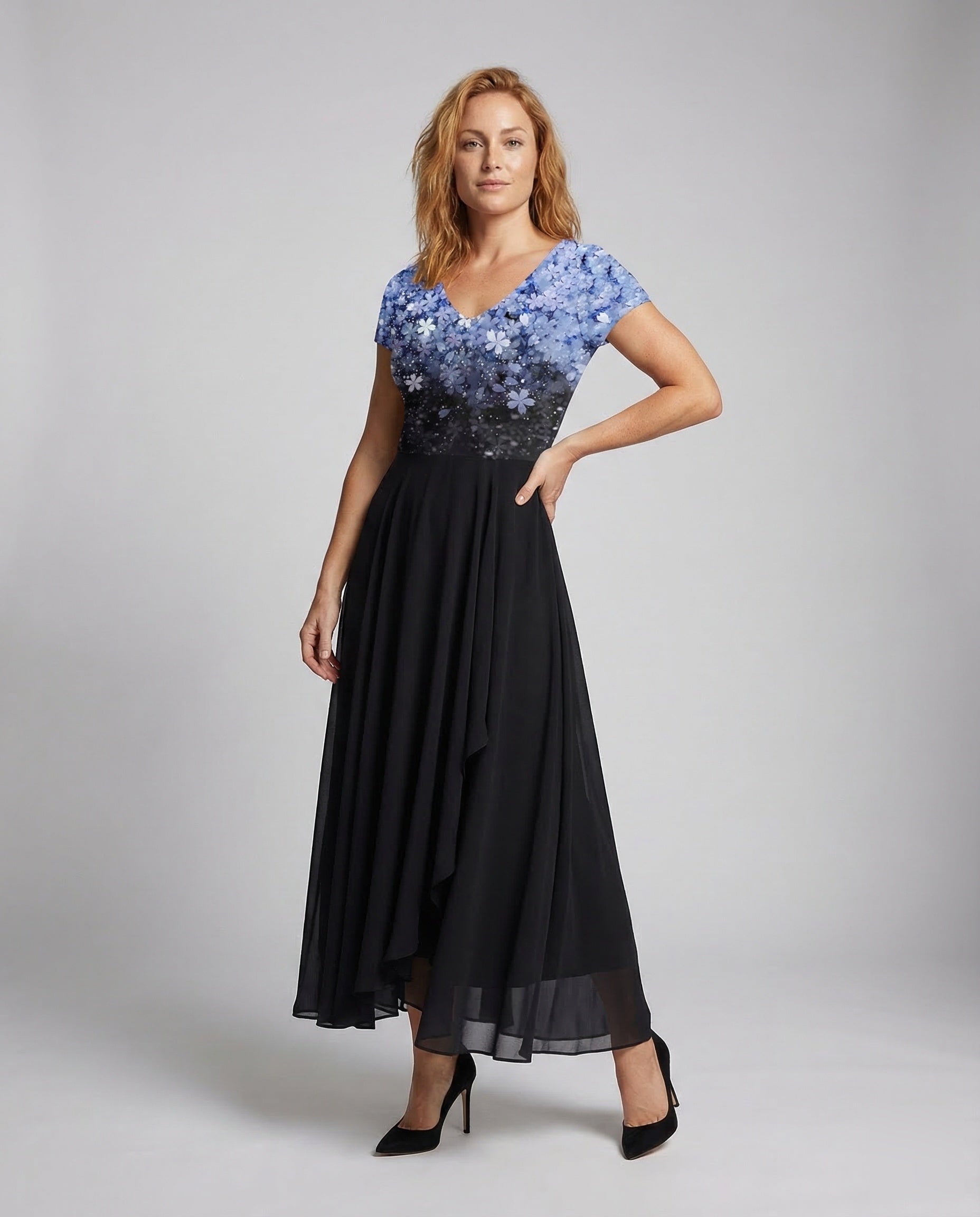 Damen Abendkleid lang Pailletten Tüll - Eveloria