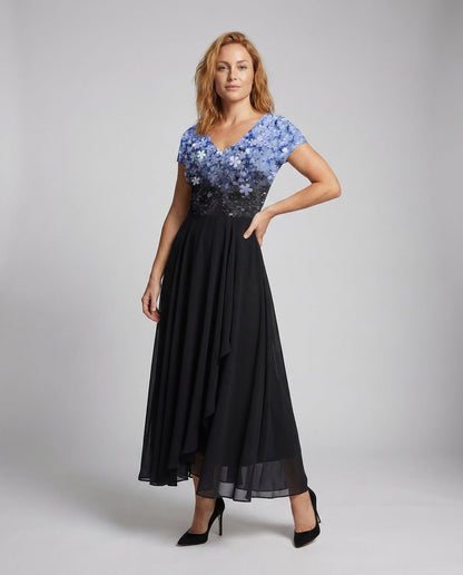 Damen Abendkleid lang Pailletten Tüll - Eveloria