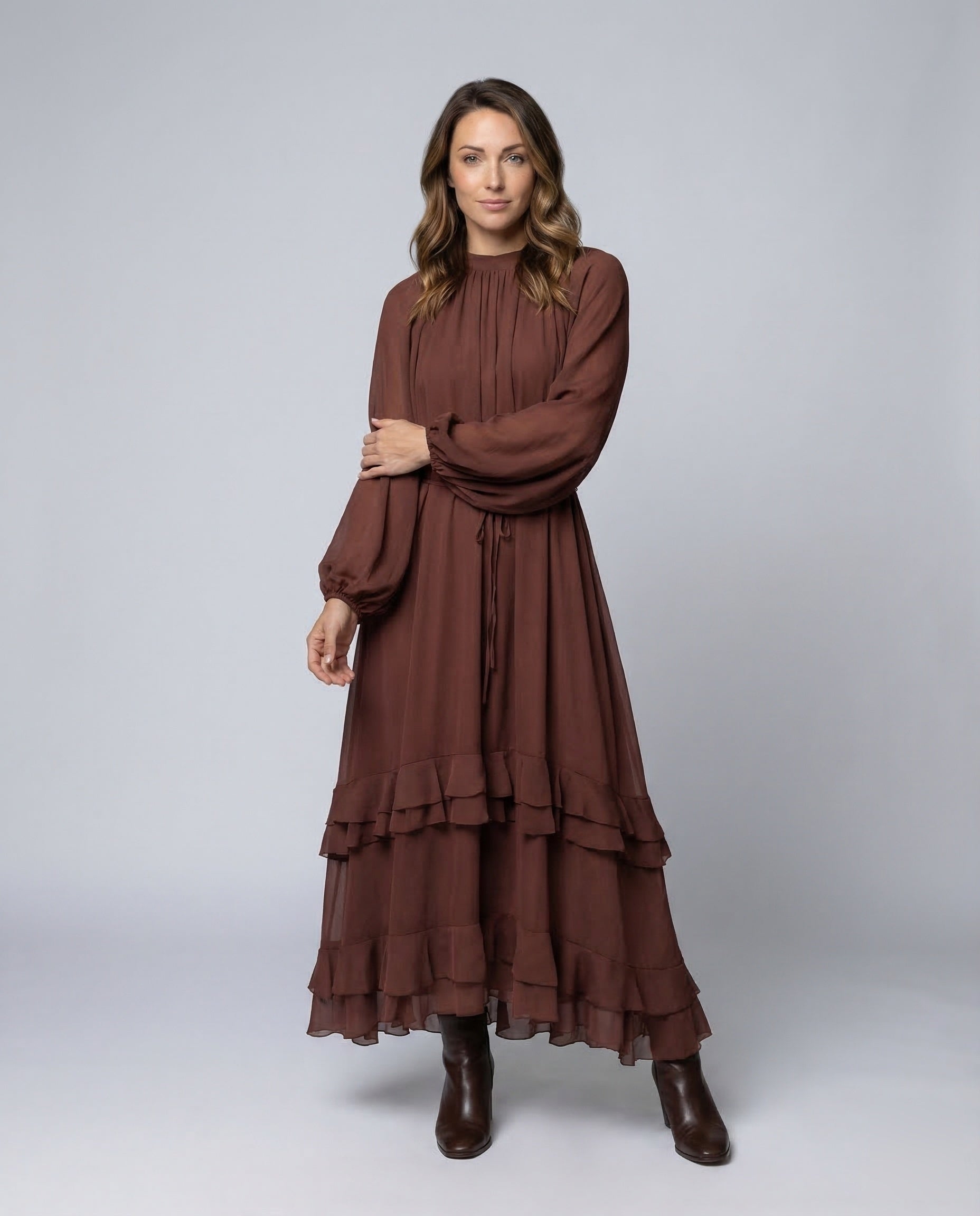 Damen Maxikleid Elegant mit Rüschen - Eveloria