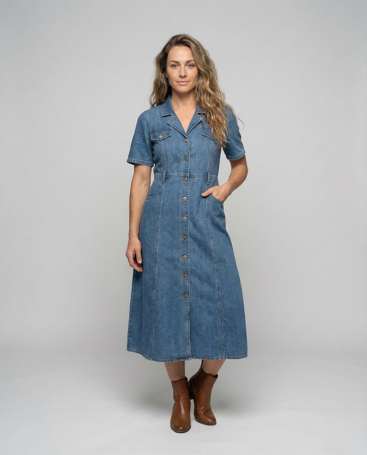 Damen Denim Midikleid Blau - Eveloria