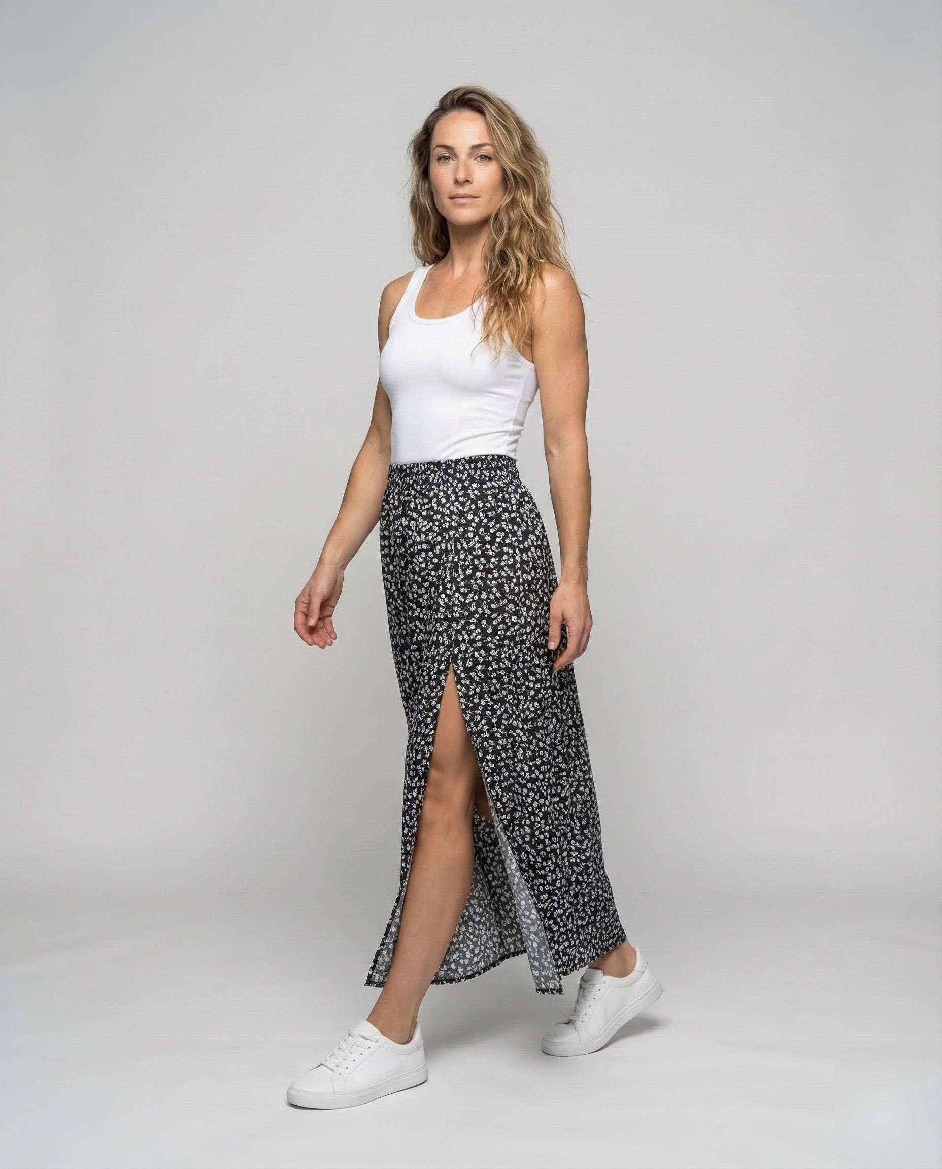 Damen Maxirock Blumenprint Mit Schlitz - Eveloria
