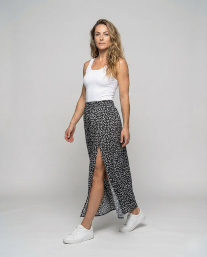 Damen Maxirock Blumenprint Mit Schlitz - Eveloria