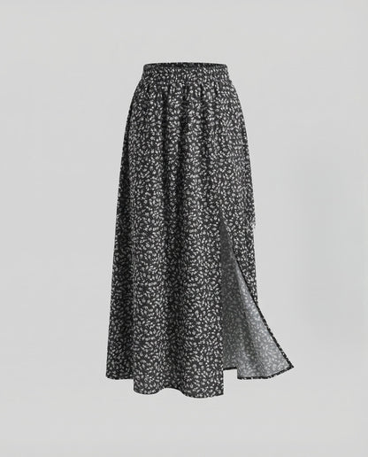 Damen Maxirock Blumenprint Mit Schlitz