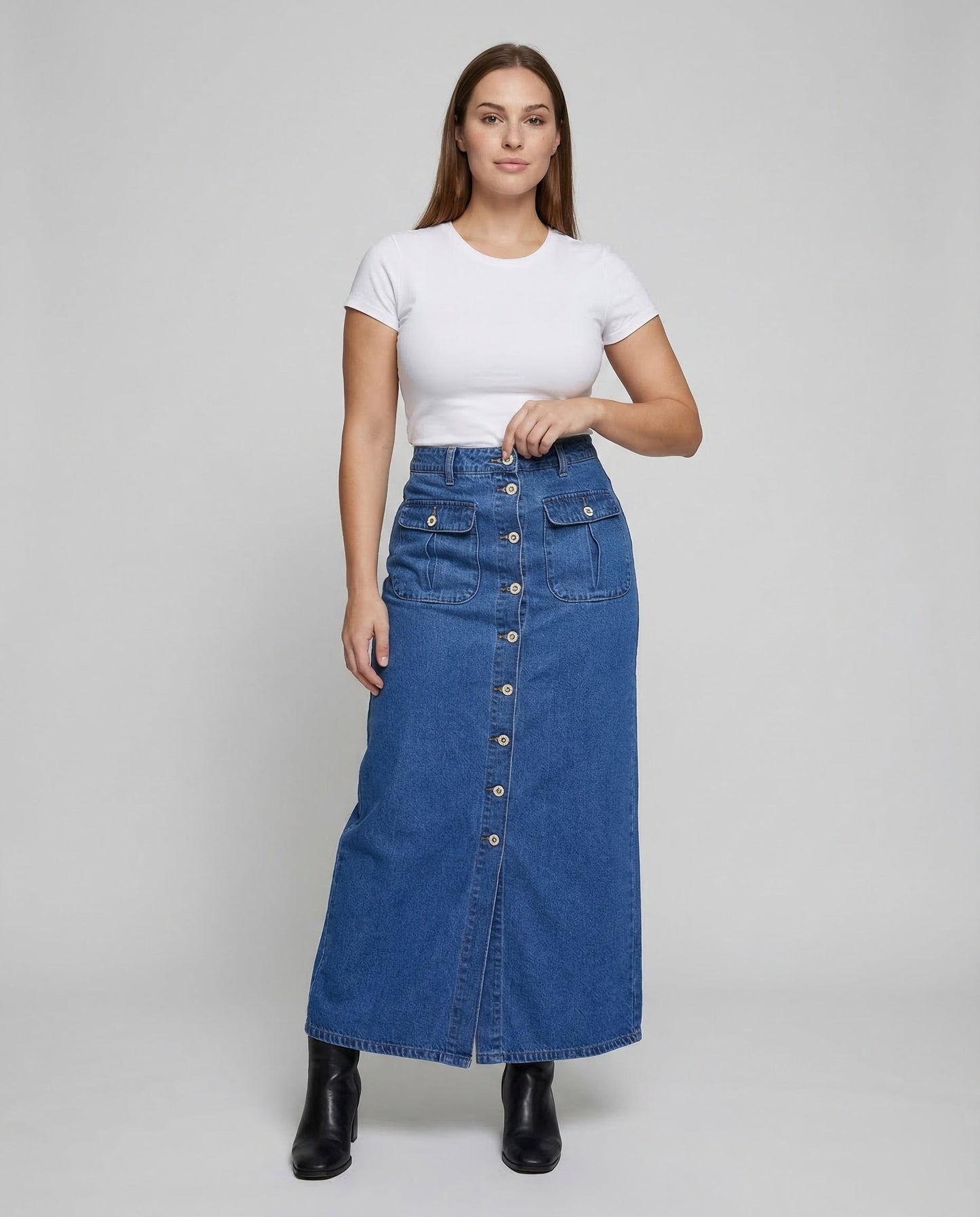 Damen Jeansrock Knöpfe Blau - Eveloria