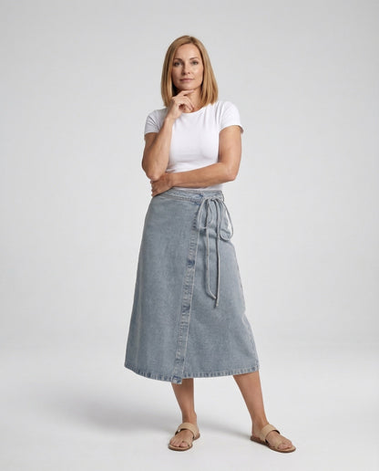 Damen High-Waist Wickelrock Jeans - Eveloria