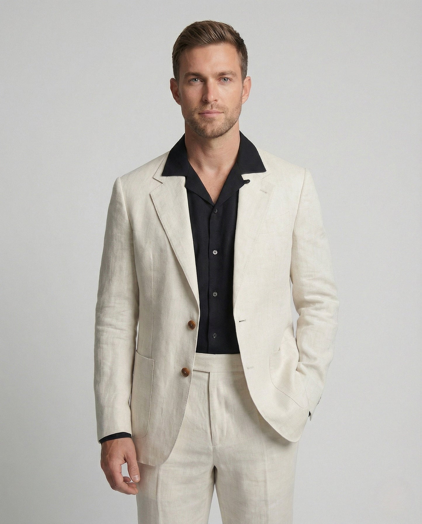 Herren Leinenanzug Elegant Mit Anzughose Beige - Eveloria
