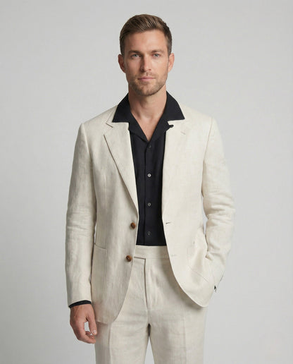 Herren Leinenanzug Elegant Mit Anzughose Beige - Eveloria