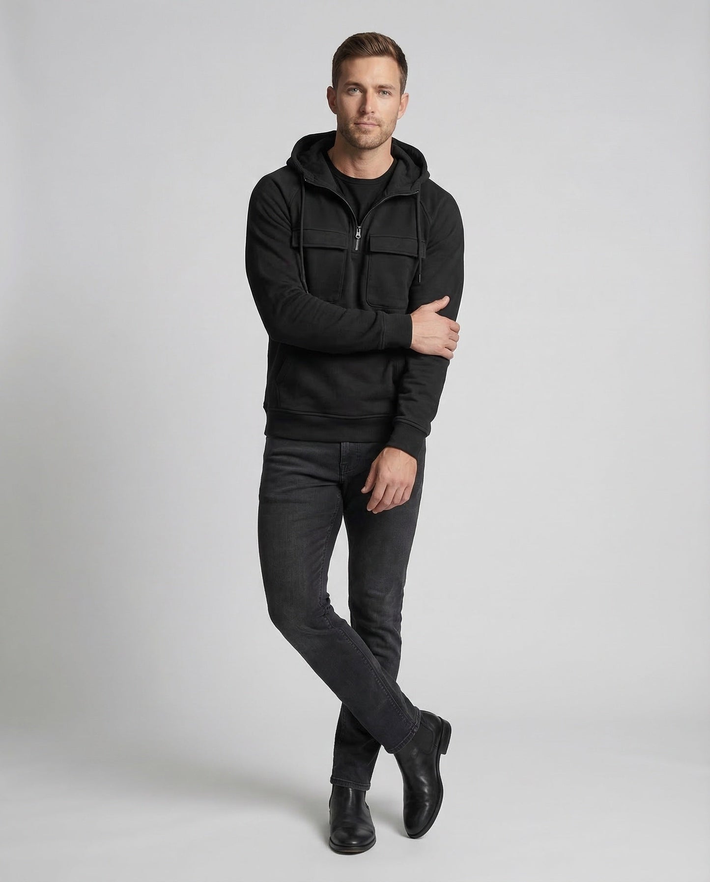 Herren Kapuzenpullover Halbzip Utility - Eveloria