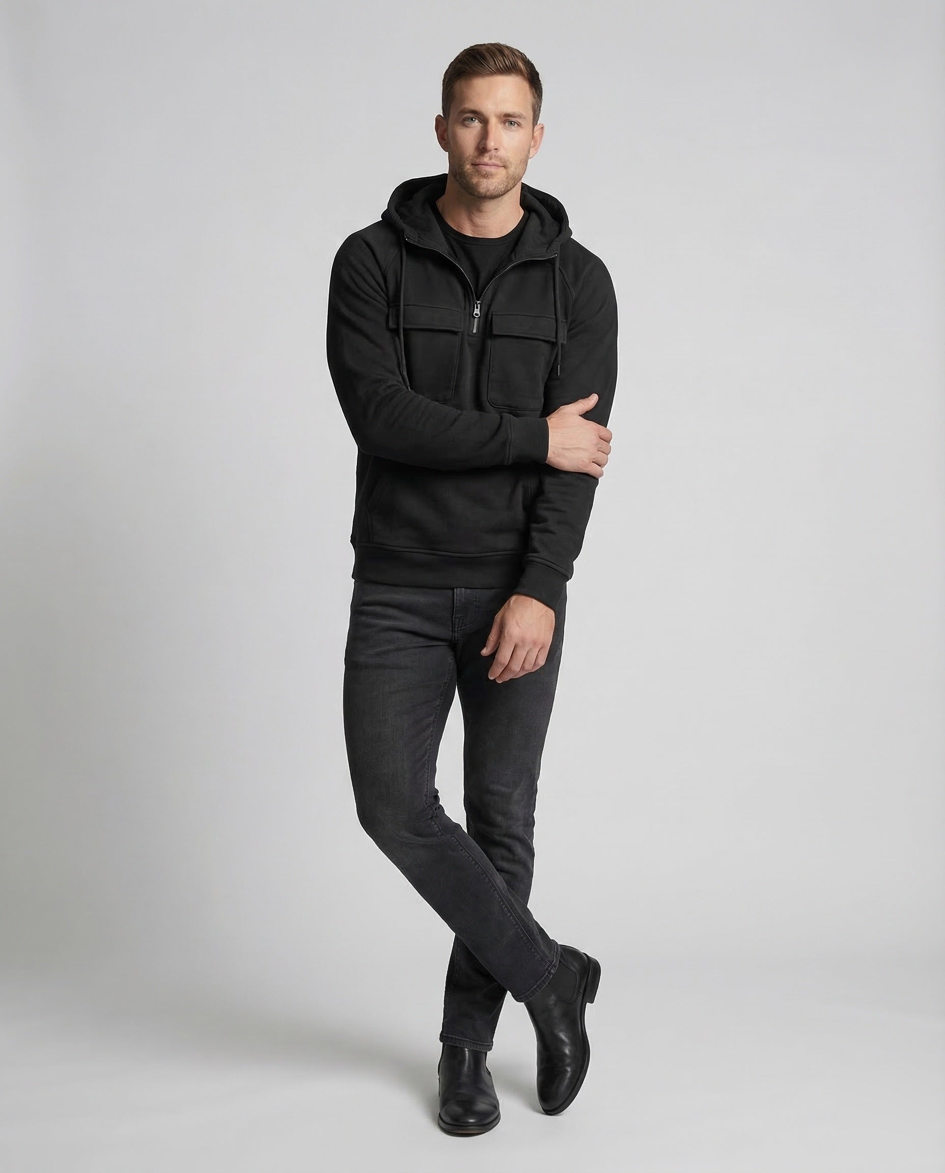 Herren Kapuzenpullover Halbzip Utility - Eveloria