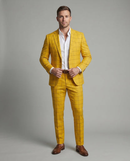Herren Businessanzug Wollmix Karo Slimfit - Eveloria