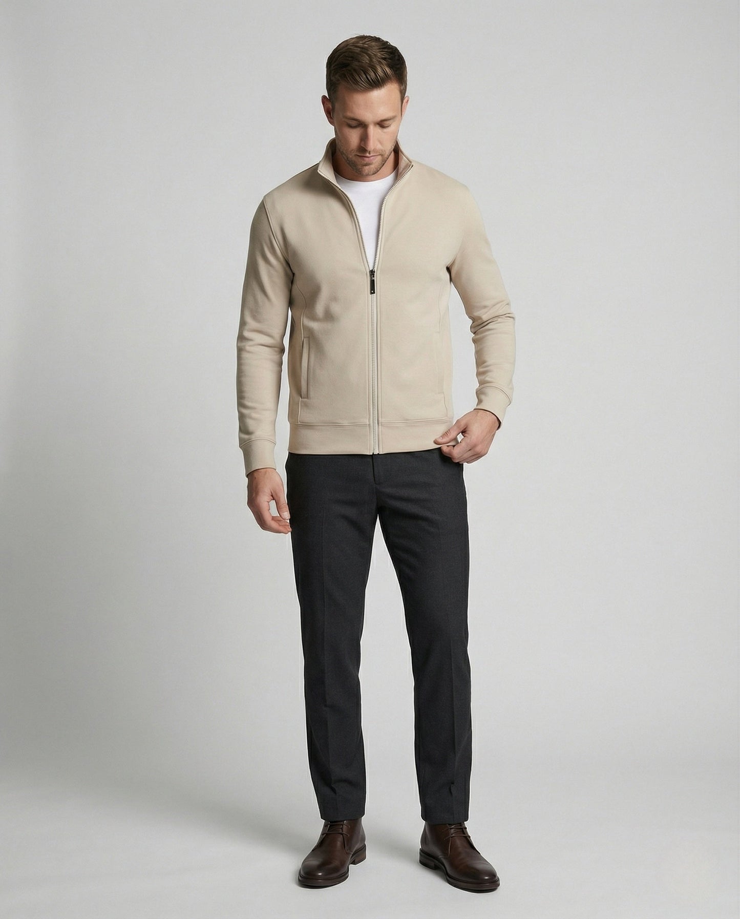 Herren Cardigan Sweat Reißverschluss Grau - Eveloria